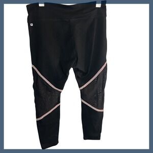 Fabletics Women's  Mid Rise Power-hold Black & Rose Gold Mesh Capri Leggings